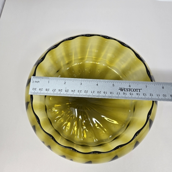 Vintage Empoli Italian Art Glass Green Optic Ribbed Bowl Uniquely Beautiful - Picture 9 of 11